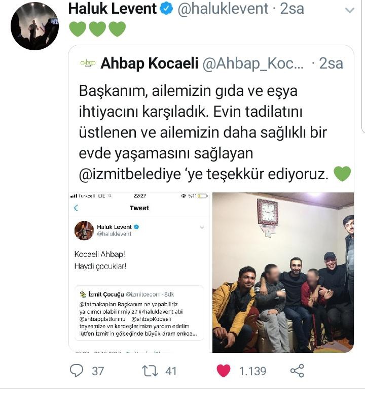 HALUK LEVENT VE AHBAP’TAN İZMİT BELEDİYESİ’NE TEŞEKKÜR