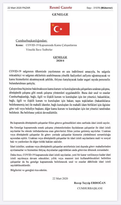 Memurlar için koronavirüs önlemi! Esnek çalışma genelgesi yayımlandı